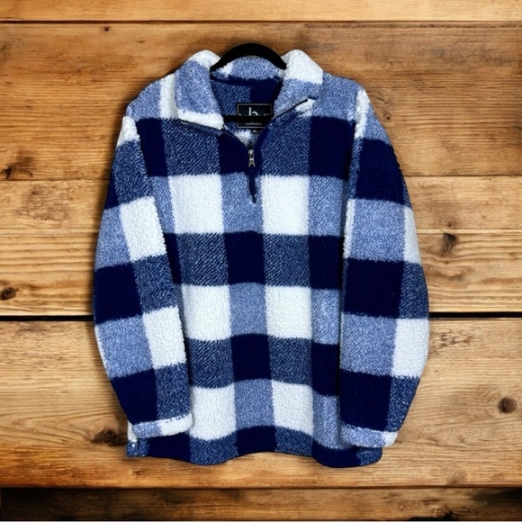 Boxercraft Buffalo plaid Navy Blue Sherpa Oversized Pullover Women's Size XL - Picture 2 of 6